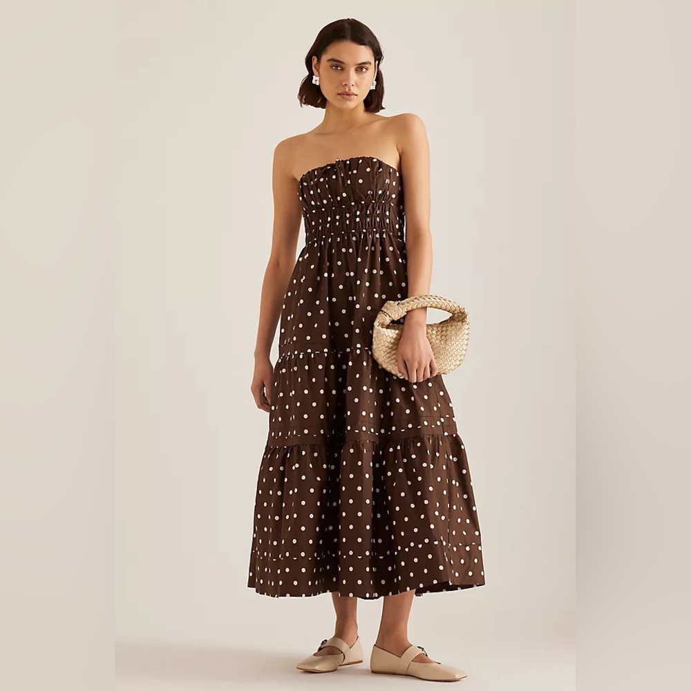 Unknown Chocolate Strapless Polka Dot Dress Small